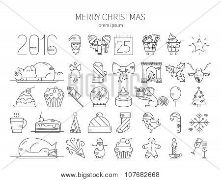 Linear collection of Christmas icons