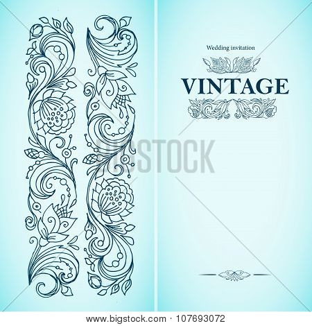 Vector vintage ornamental template with pattern and decorative frame.