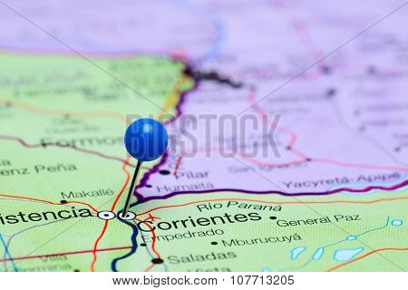 Corrientes pinned on a map of Argentina