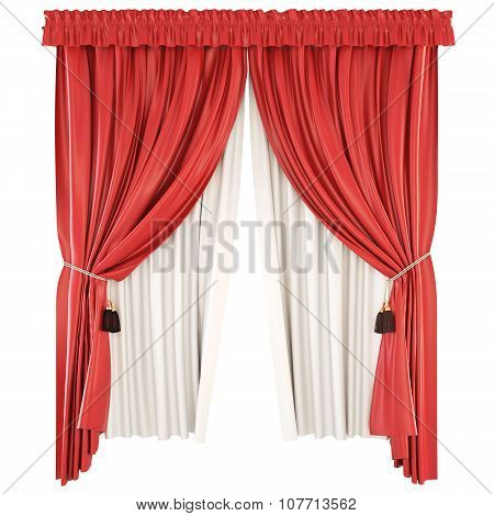 Classic Curtains With Pelmet Isolated On White Background. 3D.