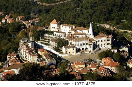 Top view of national palace of sintra in Portugal