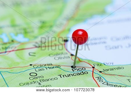 Pico Truncado pinned on a map of Argentina