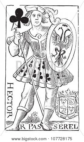 Jack of Clubs, old French map Charles Dubois, the sixteenth century, (National Library in Paris, prints practice), vintage engraved illustration. Industrial encyclopedia E.-O. Lami - 1875.