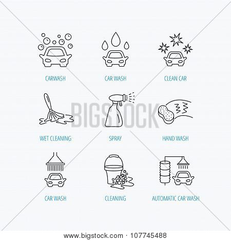 Car wash icons. Cleaning station linear signs.
