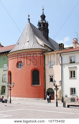 Turisté na malý Rynek v Krakově, Polsko
