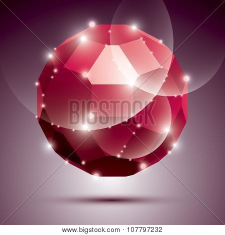 Party Dimensional Red Sparkling Disco Ball. Vector Abstract Gala Illustration - Eps10 Treasure. Cele