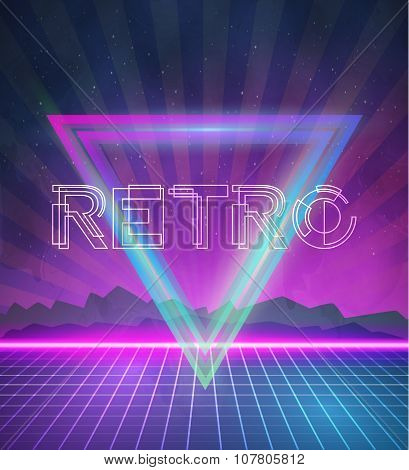 1980 Neon Poster Retro Disco 80s Background made in Tron style w