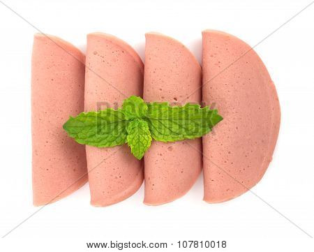 Baloney Sausage On White Background