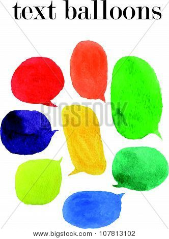 Vector set of watercolor colorful text balloons