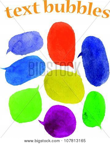 Vector set of watercolor colorful text balloons