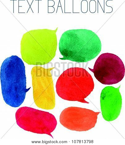 Vector set of watercolor colorful text balloons