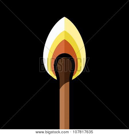 Lighted safety Match on Black Background. Vector