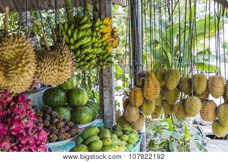 Open Air Fruit Market In The Village In Bali, Indonesia.