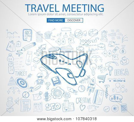 Travel for Business concept  with Doodle design style :finding routes, Best Prices, Hotel Classification . Modern style illustration for web banners, brochure and flyers.
