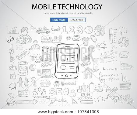 Mobile technology concept with Doodle design style :physics solution, re-engineering, parts design.Modern style illustration for web banners, brochure and flyers.