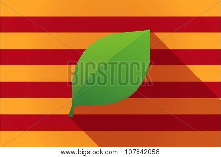 Long Shadow Catalonia Vector Flag With A Green  Leaf