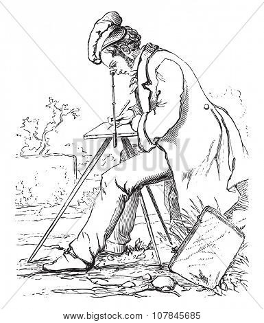 Drawing lucida, vintage engraved illustration. Industrial encyclopedia E.-O. Lami - 1875.