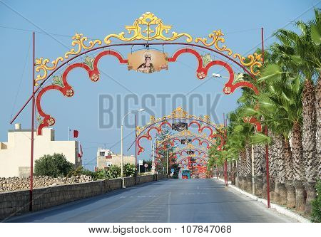 Traditional maltese feast decoration in Zurrieq, Malta on sep 2, 2015