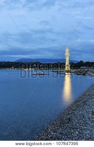 Paquis Lighthouse In Geneva In Switzerland