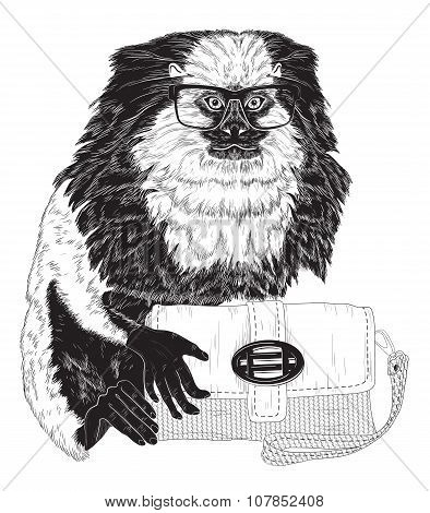 Fashion Marmoset In Stylish Glasses With Bag