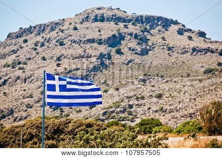 Close up photo of The Greek National flag in Rhodes