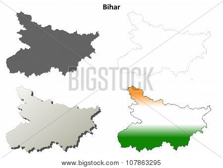 Bihar blank detailed outline map set