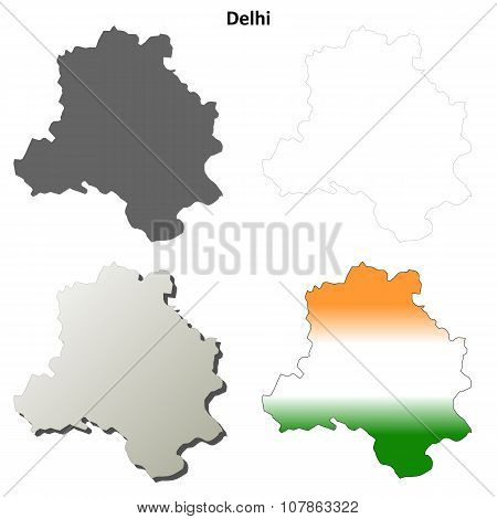 Delhi blank detailed outline map set