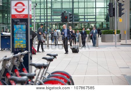 LONDON, UK - SEPTEMBER 9, 2015: Bike parking line in Canary Wharf