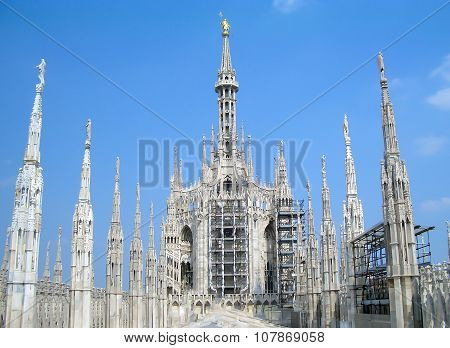 The Madonnina Statue On The Roof Of Milan Gothic Cathedral Italy