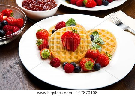 Homemade Waffles With Fruit