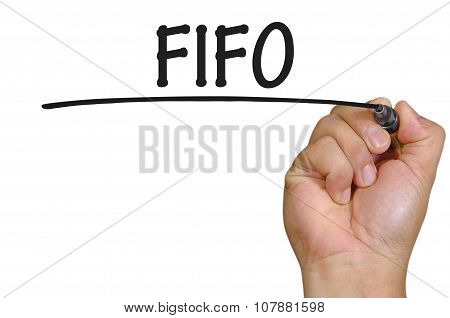 Hand Writing Fifo Over Plain White Background