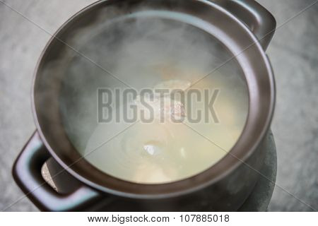 Cooking Soup With Coal Briquette Oven