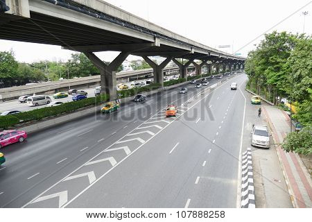 Traffic On Vibhavadi Rangsit Road In Bangkok, Thailand