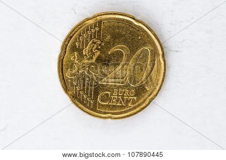 20 Euro Cent Coin With Frontside Used Look