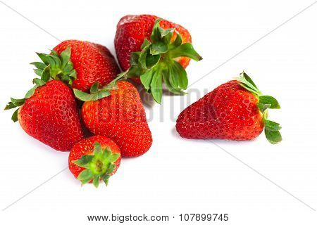 big red juicy rich strawberries with pedicle