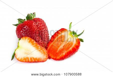 big red juicy rich strawberries with pedicle