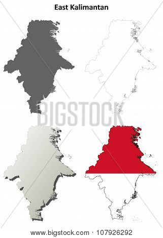 East Kalimantan blank outline map set