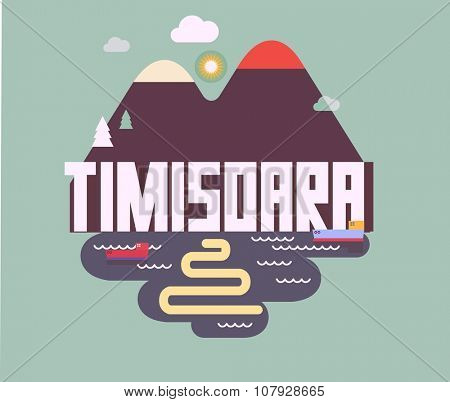 Timisoara beautiful city in europe. vector cartoon illustration
