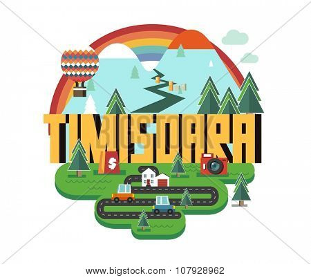 Timisoara beautiful city in europe. vector cartoon illustration