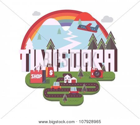 Timisoara beautiful city in europe. vector cartoon illustration