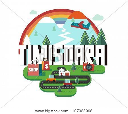 Timisoara beautiful city in europe. vector cartoon illustration