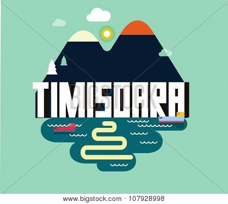 Timisoara beautiful city in europe. vector cartoon illustration