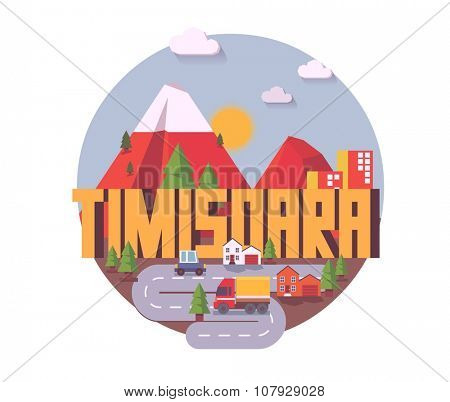 Timisoara beautiful city in europe. vector cartoon illustration