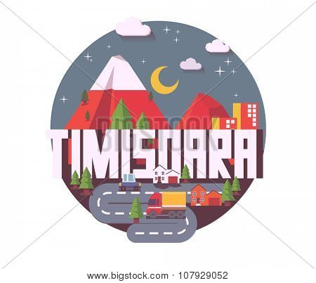 Timisoara beautiful city in europe. vector cartoon illustration