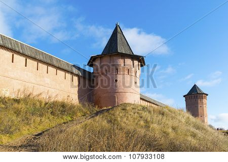 Wall of Saviour and St. Euthymius monastery in Suzdal founded in 1350. Golden Ring of a Russia Travel