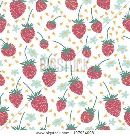 Seamless strawberry hand drawn vector pattern.