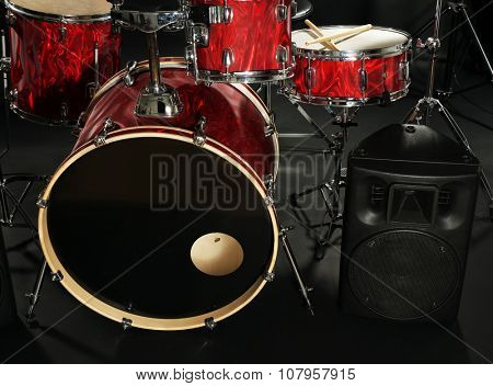 Drum set on a stage