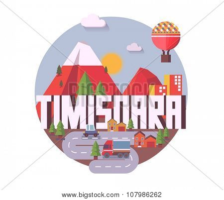 Timisoara beautiful city in europe. vector cartoon illustration