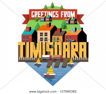 Timisoara beautiful city in europe. vector cartoon illustration