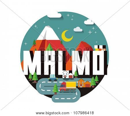 Malmo beautiful city in europe. vector cartoon illustration